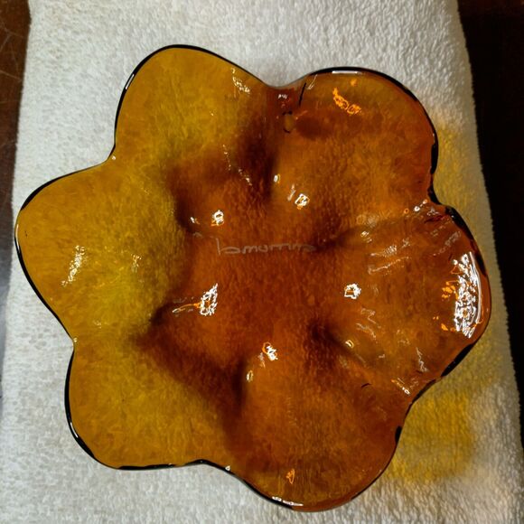 La Murrina etch dark amber petal bowl 5.5" Murano Italy abstract blown glass - Picture 1 of 9